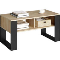 COUCHTISCH mit 2 offene Fächer, Hell Eiche - Ahornfarben/Schwarz, Holzwerkstoff (45/90/45.5cm) - Woltu
