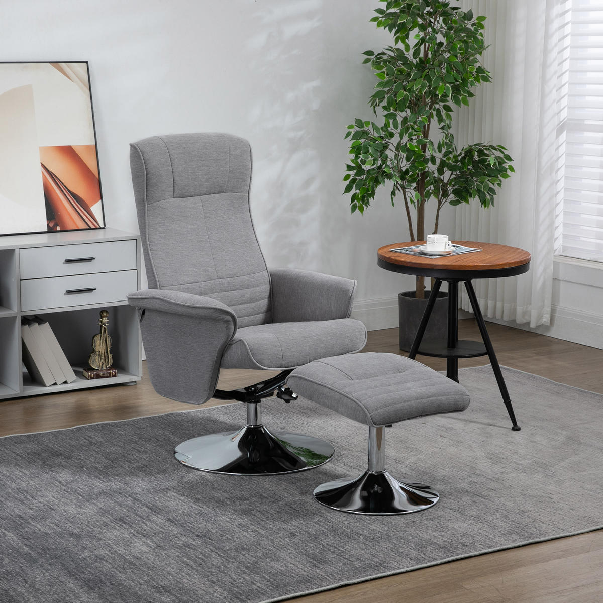 RELAXSESSEL mit Fußhocker 360°drehbarer Fernsehsessel bis 150 kg Samt Grau - Chromfarben/Grau, Textil/Metall (71/104/69cm) - HOMCOM