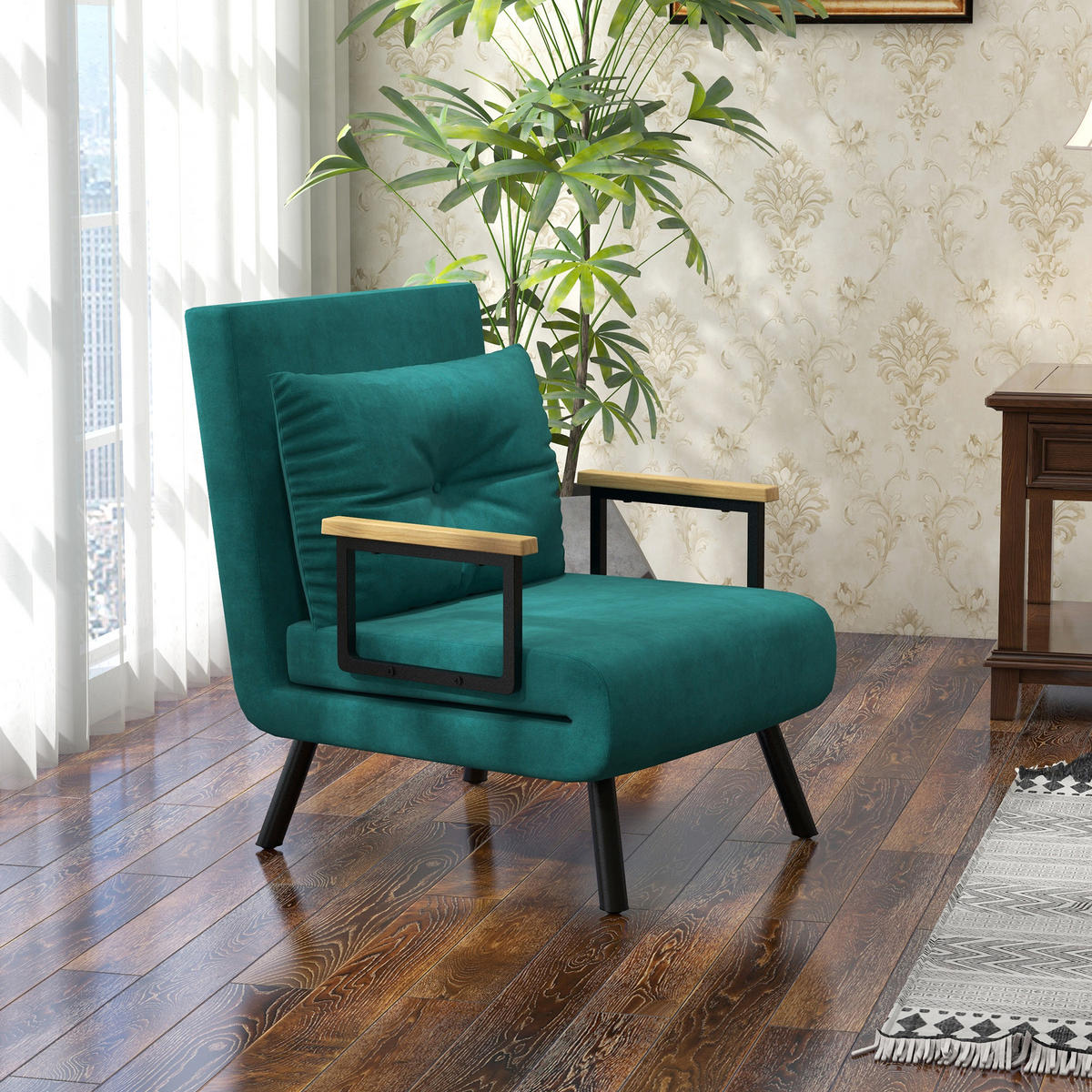 SCHLAFSESSEL DE-14647 5-fach verstellbar & Gästebettfunktion Grün - Grün, Textil (63/81/73cm) - ComfortXL