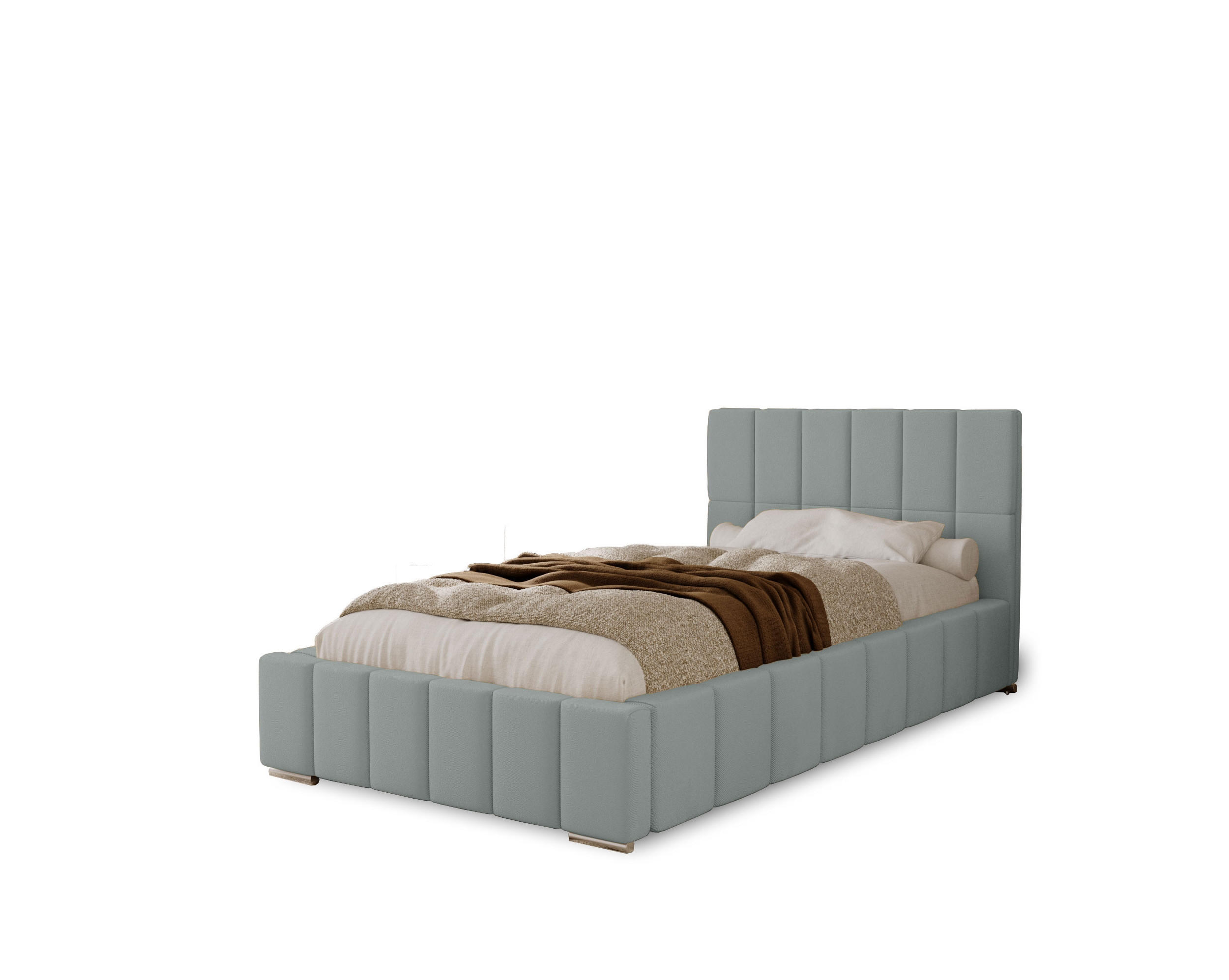 POLSTERBETT Alma 100x200 cm, Einzelbett mit Bettkasten und Lattenrost aus Holz, Velourstoff: Silbern - Silberfarben, Holz/Kunststoff (100/200cm) - Marpur