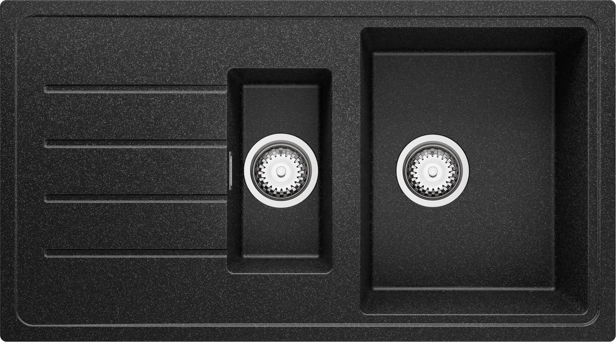 SPÜLBECKEN Kopenhagen Duo, 2-er set Anthrazit 90/50 cm 1,5 Becken + Ablauf-Set ab 60er Unterschrank - Chromfarben/Anthrazit, Kunststoff (90/19/50cm) - Primagran