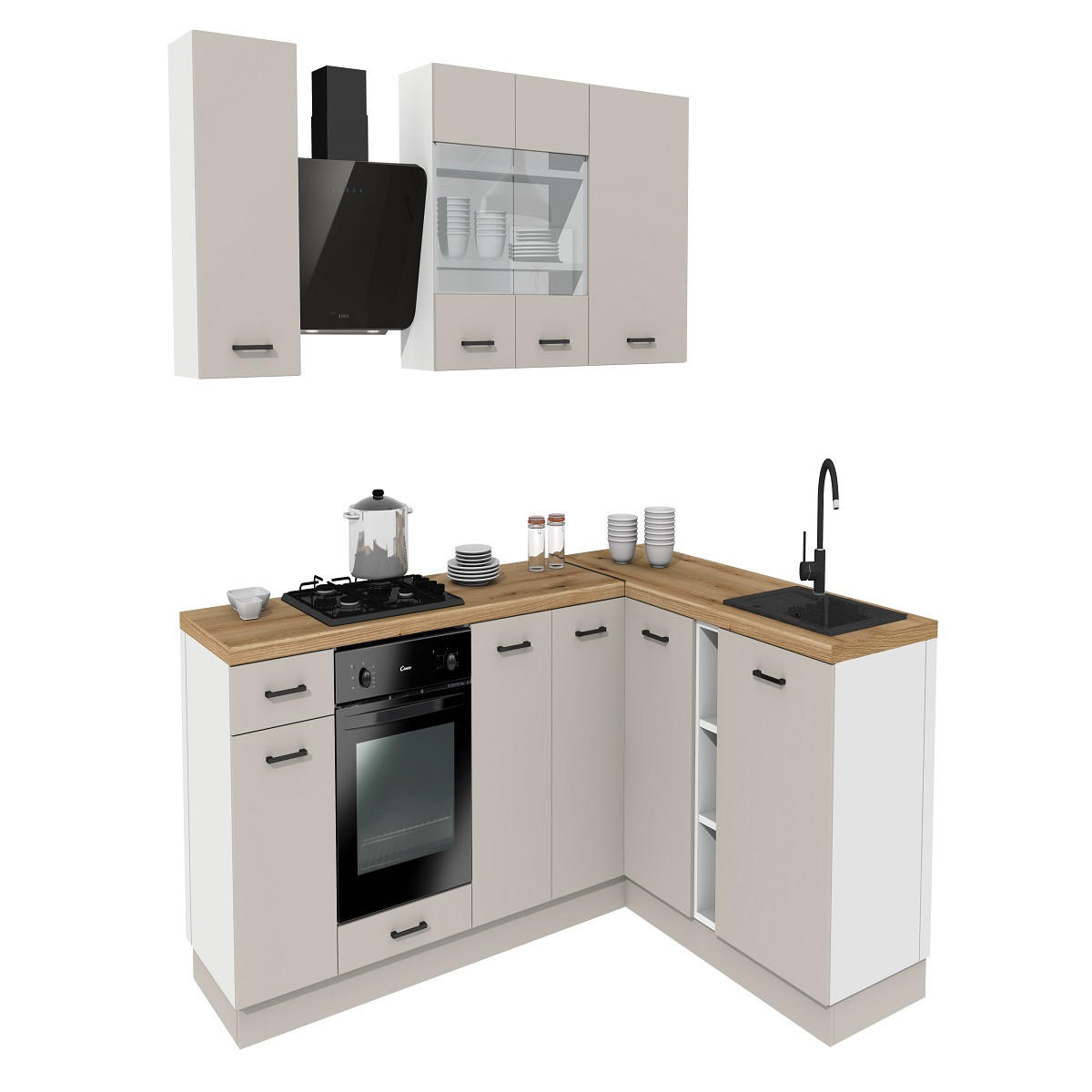 WINKELKÜCHE 240x180 cm mit Arbeitsplatte- SIMPLY Z1 - in Kaschmir / Weiß - Kaschmir/Schwarz, Holz (420/212/53cm)