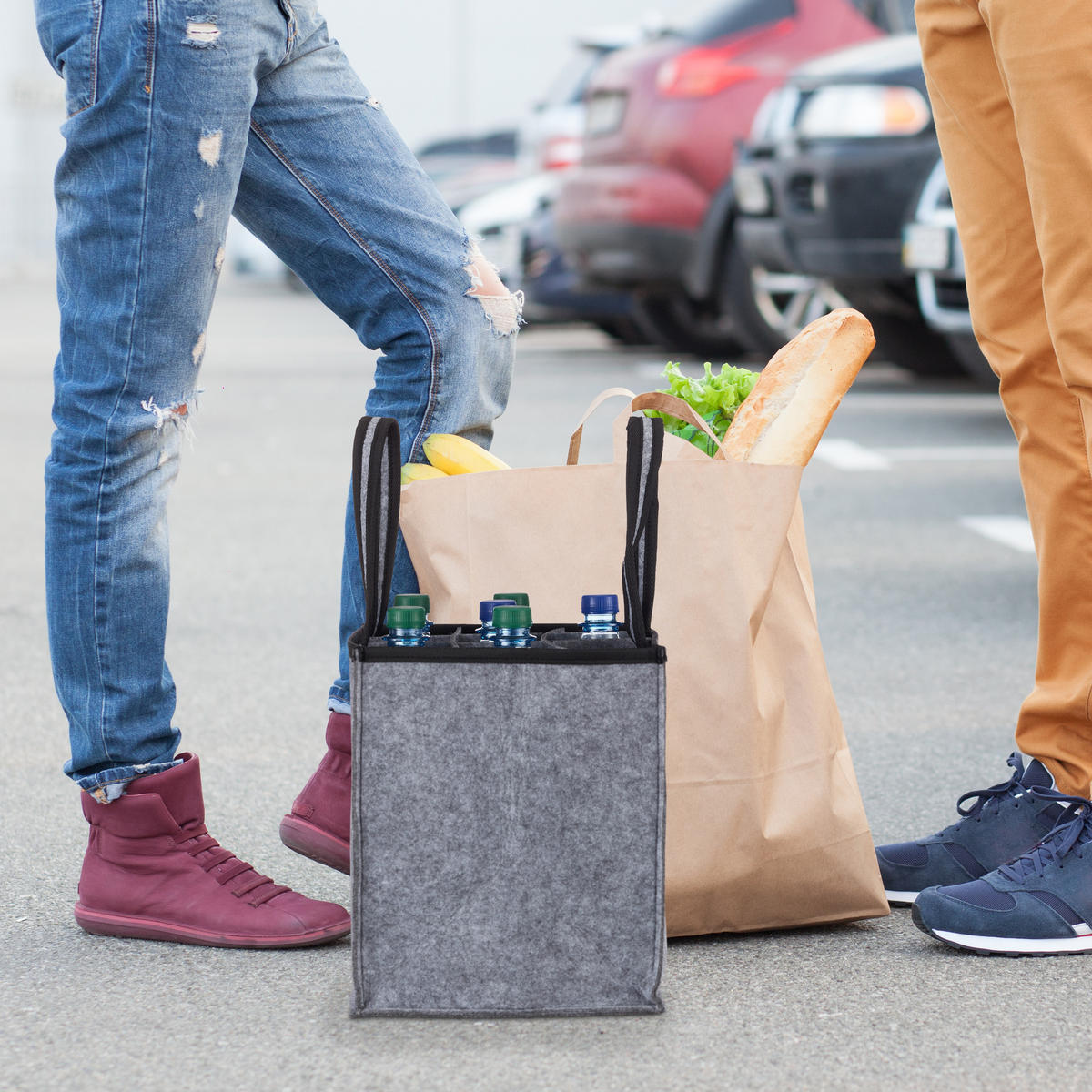 FLASCHENTASCHE - Grau, Textil (24/45/24cm) - Relaxdays