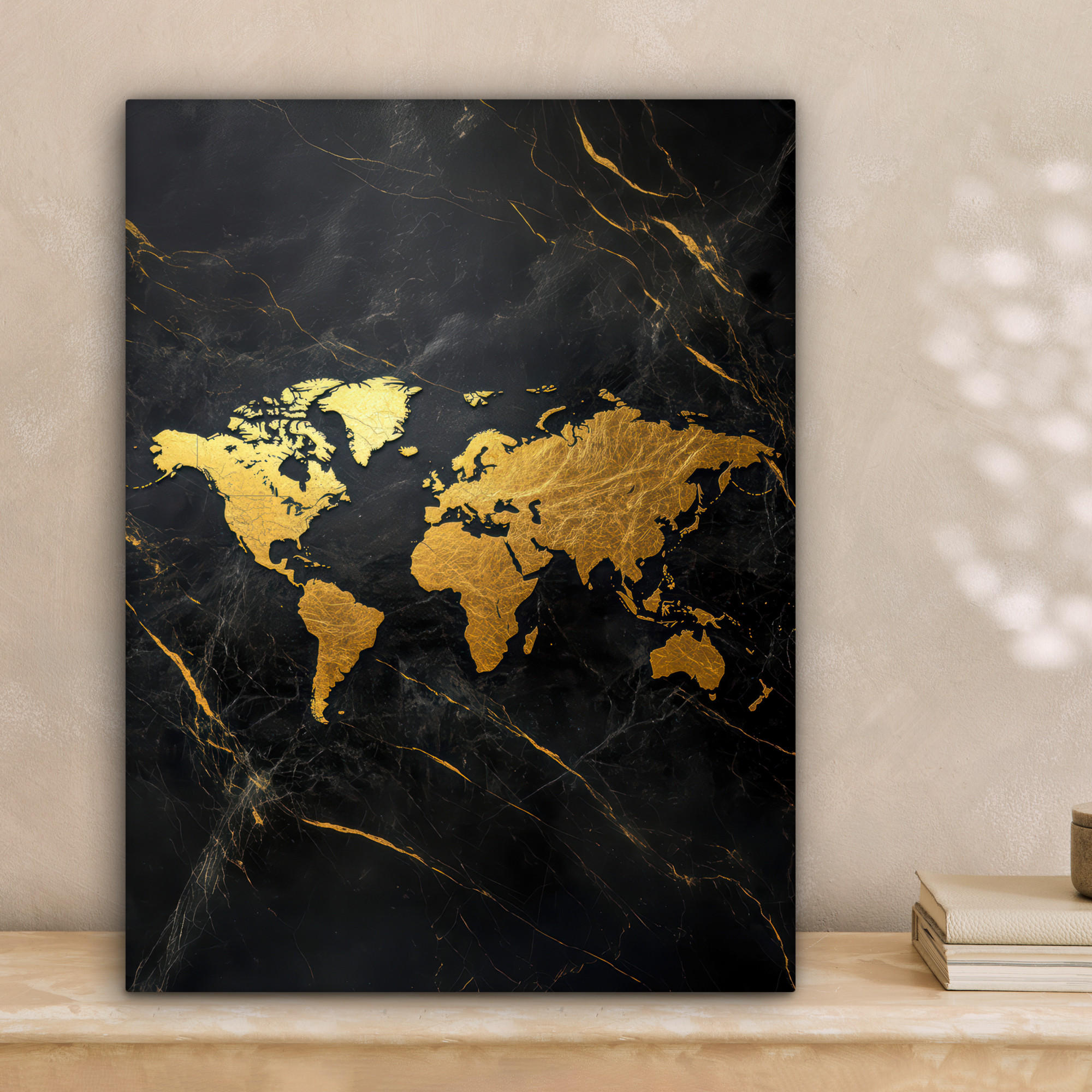 LEINWANDBILD Weltkarte - Gold - Marmor 30x40 cm - Goldfarben, Textil (30/40cm) - MuchoWow