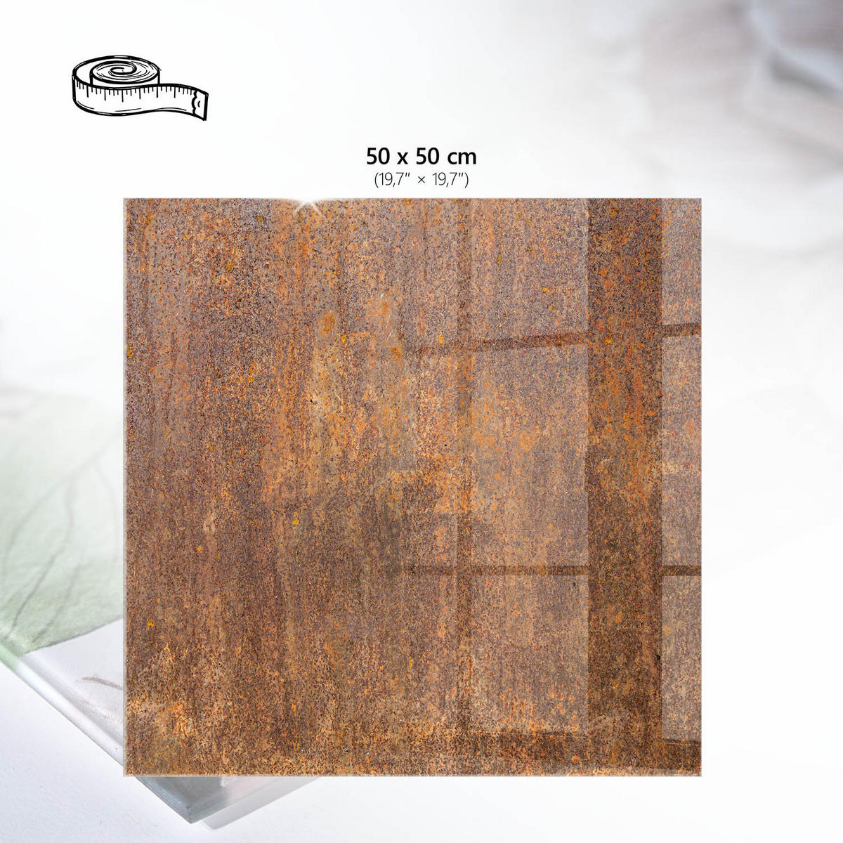 TISCHPLATTE 50x50 cm – Rostige Struktur - Beige, Glas (50/50/0.4cm) - Wallfluent