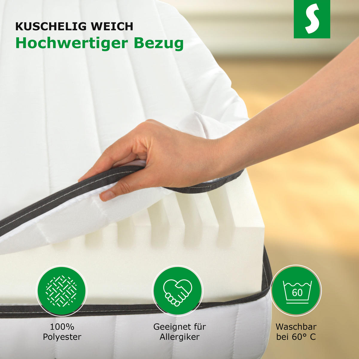 MATRATZE 90x190 15cm Höhe – H2 H3 Wendematratze – 7-Zonen Kaltschaummatratze – waschbarer Bezug - Weiß, Textil (90/190cm) - Schlaftroll