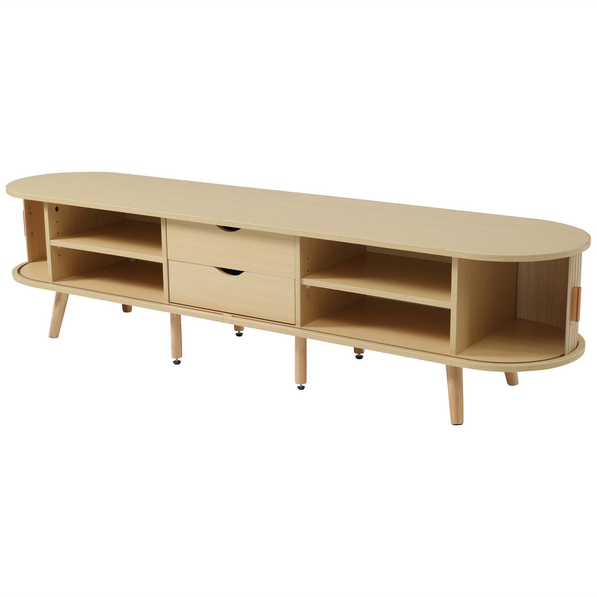 LOWBOARD in Naturfarben mit Schubladen und Teleskoptüren für Wohnzimmer, B175/T40/H42 cm - Eichefarben/Naturfarben, Holz/Holzwerkstoff (175/42/40cm) - STILVORA
