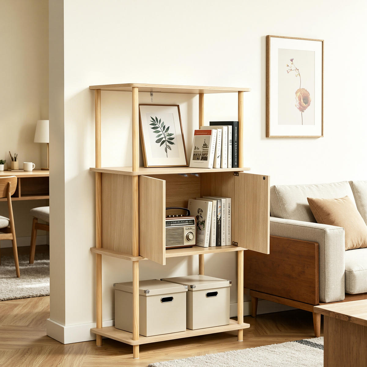 STANDREGAL mit 3 Ablagen und zweitürigem Stauraum - Alteiche, Holz (35/112.5/60cm) - Hometopia