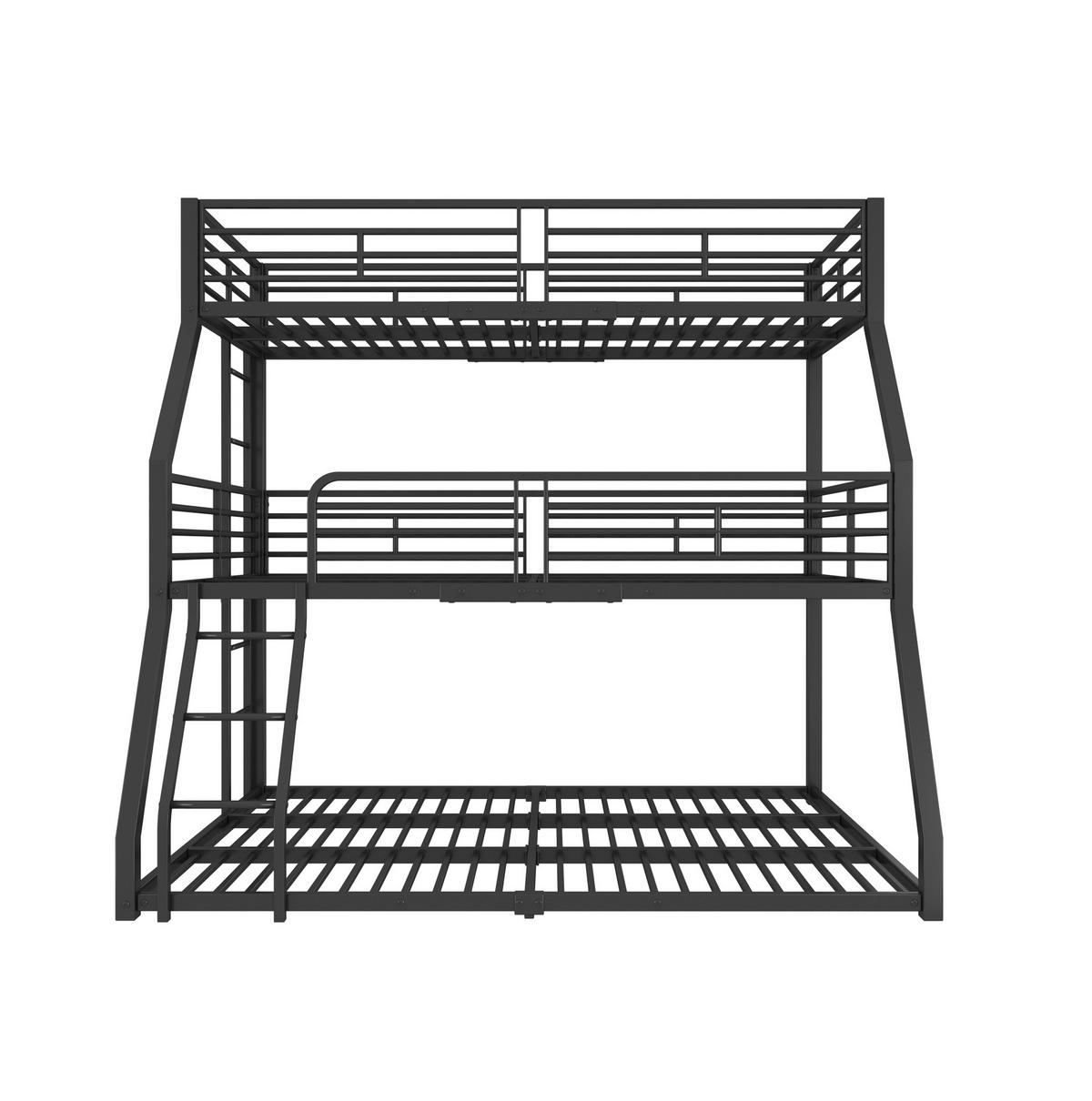 ETAGENBETT 90/200 cm aus Metall mit 3 Schlafplätzen und Sicherheitsgeländern - Schwarz, Metall (90/200cm) - BEAOK