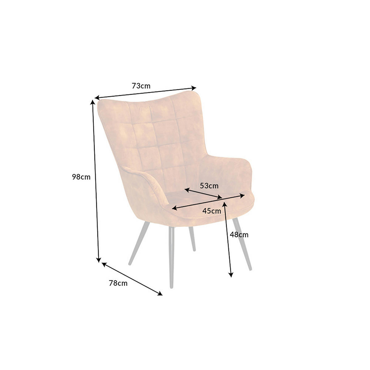 SESSEL SCANDINAVIA Samt Senfgelb 100 cm - Gelb/Schwarz, Textil/Metall (72/98/79cm) - riess-ambiente