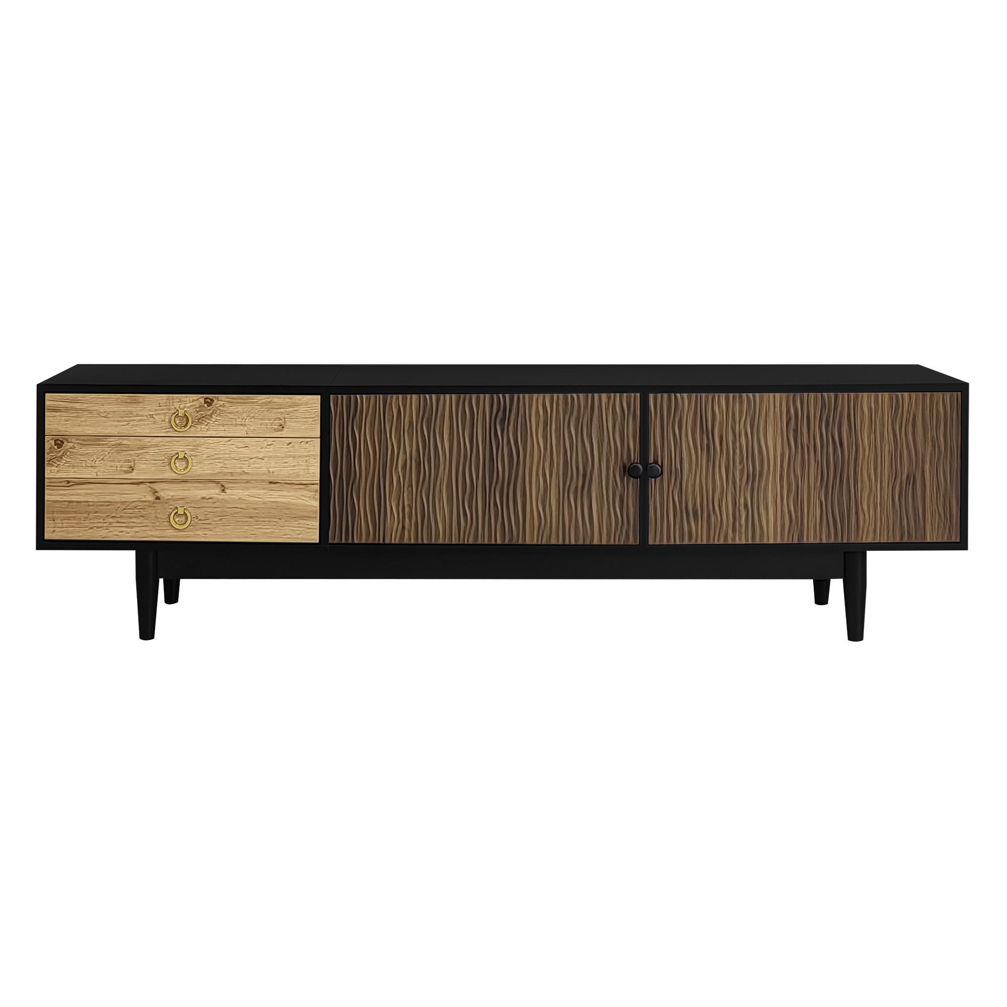 TV-LOWBOARD Schwarz-Natur 180/38/50 cm - Schwarz, Holzwerkstoff (180/50/38cm) - PANGIVO