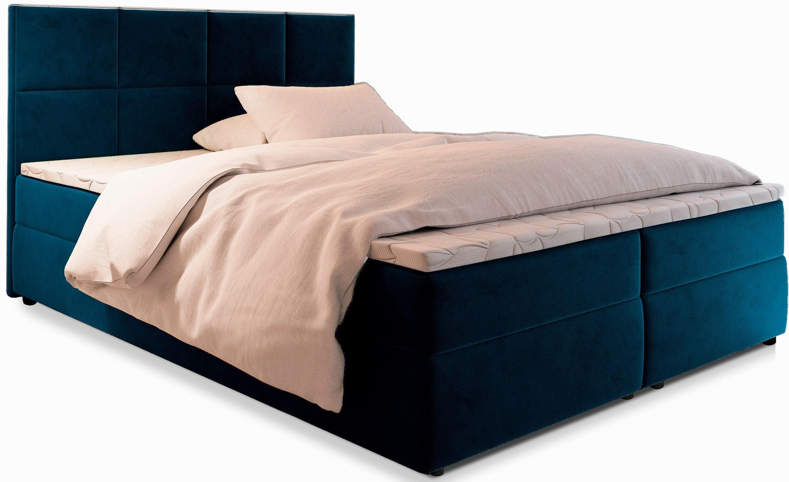 BOXBETT LENA 180x200 cm mit Matratze und Topper - Blau - Blau, Holz (180/200cm) - MASSENO