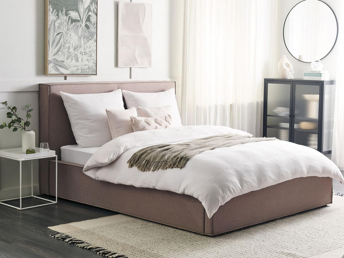 KÁRPITOZOTT ÁGY 160/200cm Tópszín Moissac - taupe, textil (160/200cm) - Beliani