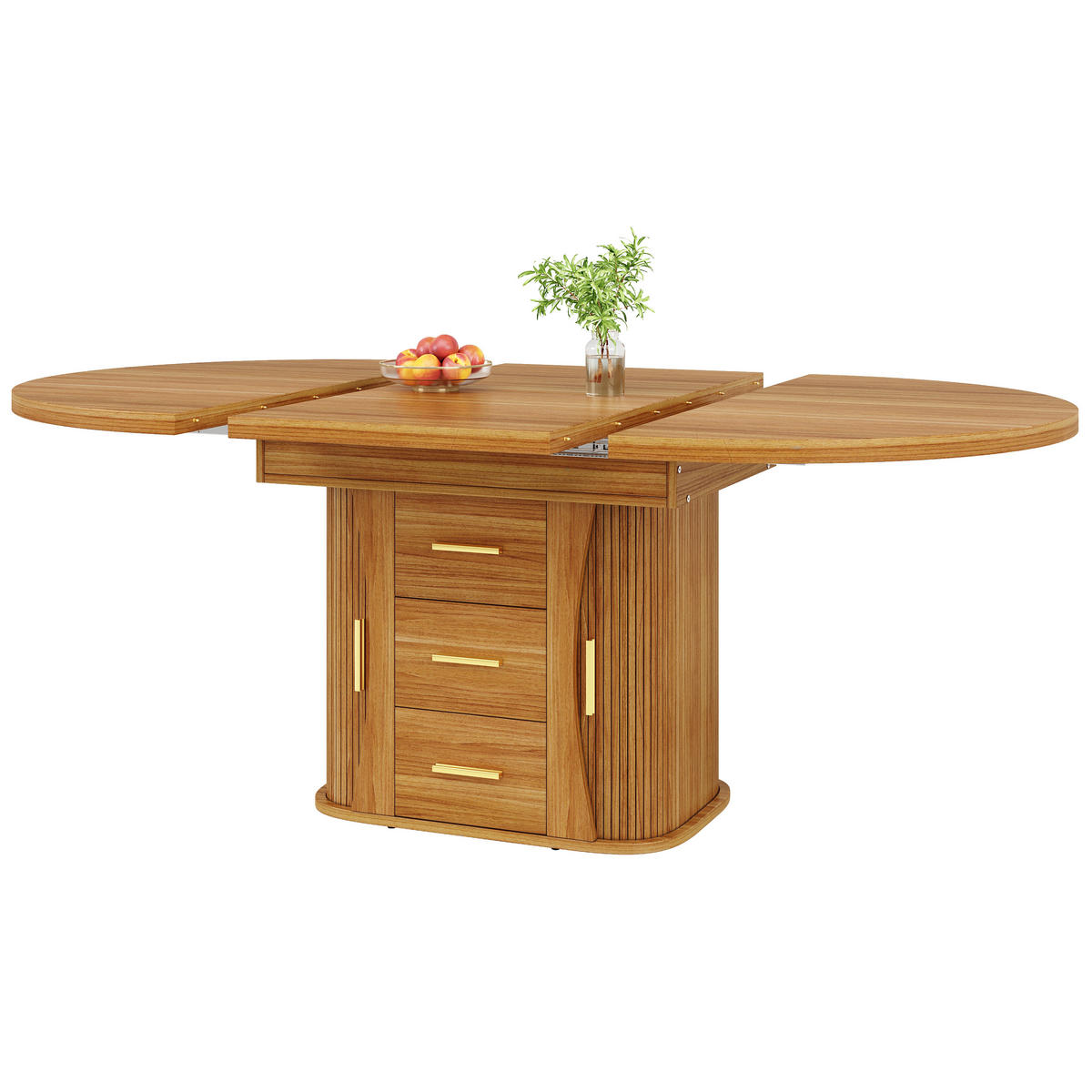 AUSZIEHTISCH 118 cm Nussbaumoptik aus MDF – oval erweiterbar für bis zu 6 Personen - Braun, Holzwerkstoff (118/118/77cm) - BEAOK