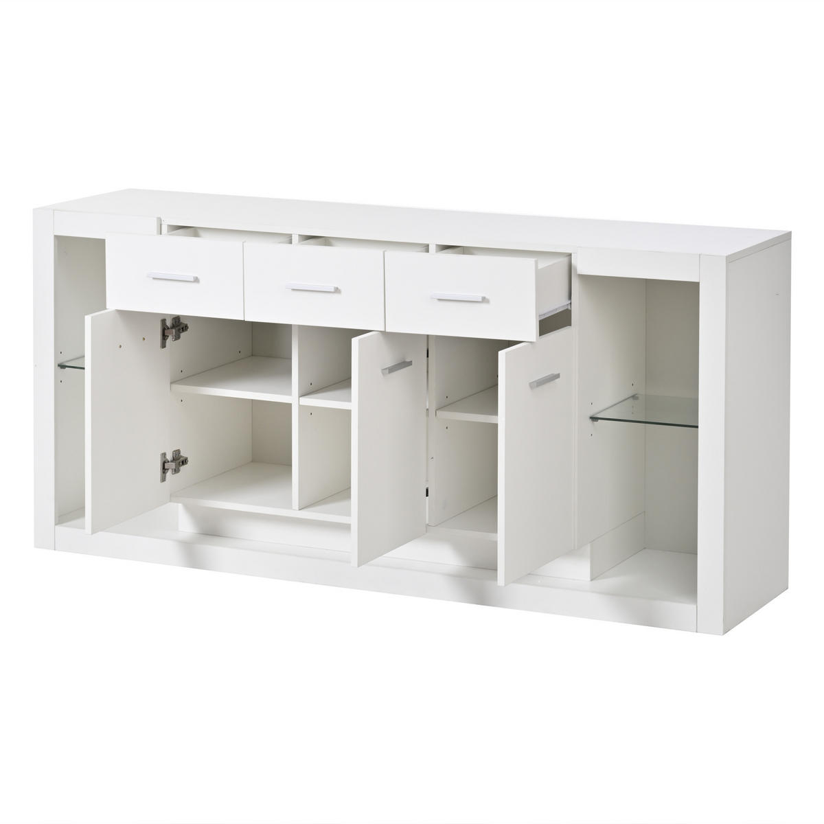 SIDEBOARD DE-37814 mit LED-Beleuchtung und 3 Schubladen Weiß - Weiß, Holzwerkstoff (160/75/40cm) - ComfortXL