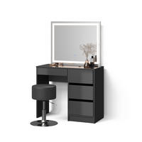 SCHMINKTISCH Imola Anthrazit mit LED Spiegel und Hocker - Anthrazit, Holzwerkstoff (90/75/40cm) - Livinity®