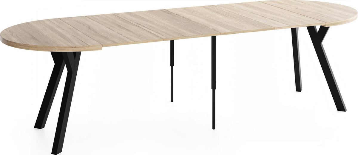 ESSTISCH Vero rund ausziehbar verlängerbar, Eiche Sonoma Hellbraun 100-300/100/77 cm - Schwarz/Braun, Holz/Holzwerkstoff (100/300/76.5cm) - WFL GROUP