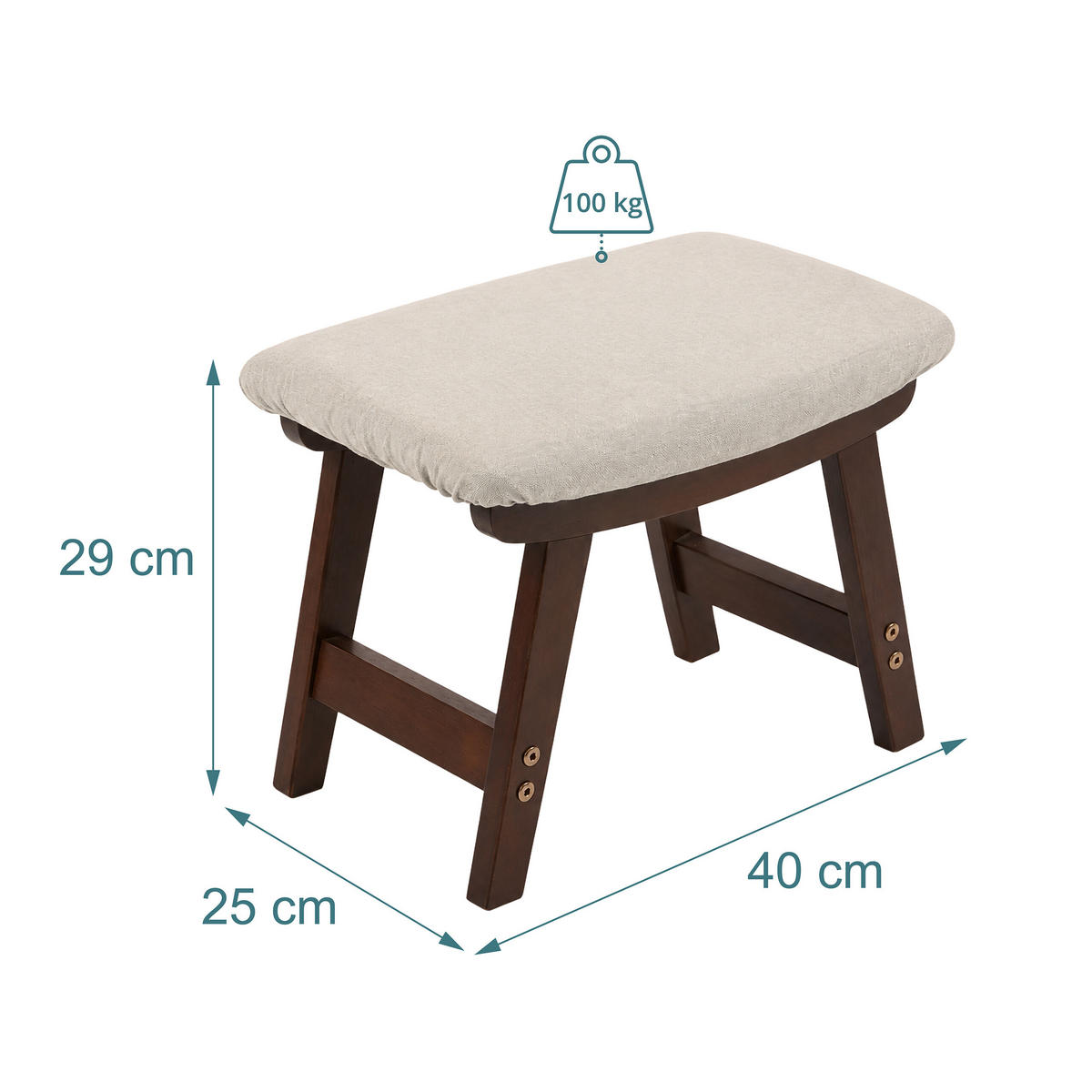 FOTPALL Beige lin - Multicolor, Trä/Textil (40/29/25cm) - Relaxdays