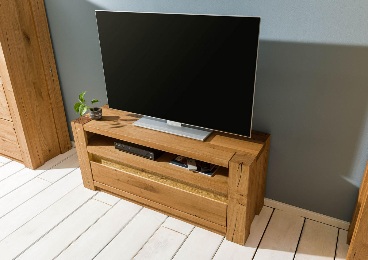 TV-BOARD Wildeiche 123x40x53 braun geölt KENT #309 - Braun, Holz (123/53/40cm) - Massivmoebel24