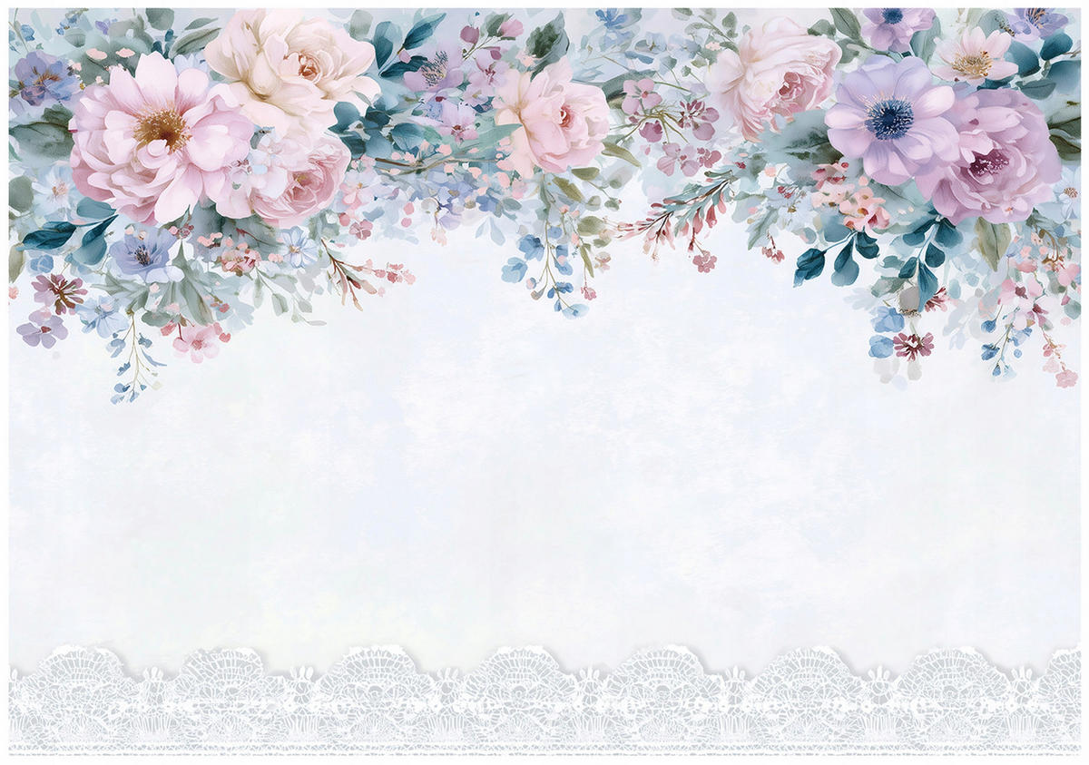 FOTOTAPETE Blumen Hängend Blau 200x140 cm - Multicolor, Papier (200/140cm) - Wallarena