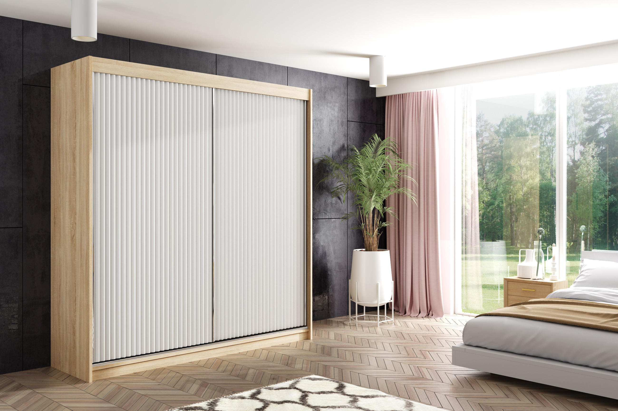 KLEIDERSCHRANK RYFLOX mit LED - 200 - Eiche Artisan|Schwarz - Schwarz/Eiche Artisan, Holzwerkstoff (200/215/61cm) - ALTDECOR