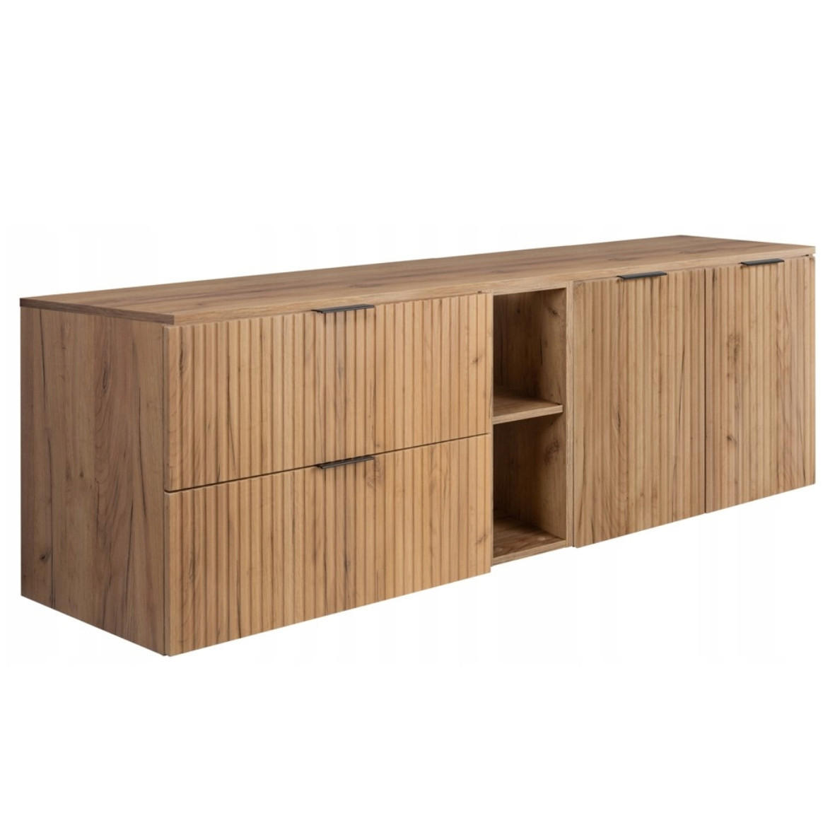 WASCHBECKUNTERSCHRANK FLOW mit Regal + Platte Eiche Craft 160/57/46 cm - Eichefarben, Holzwerkstoff (160/57/46cm) - Rodan