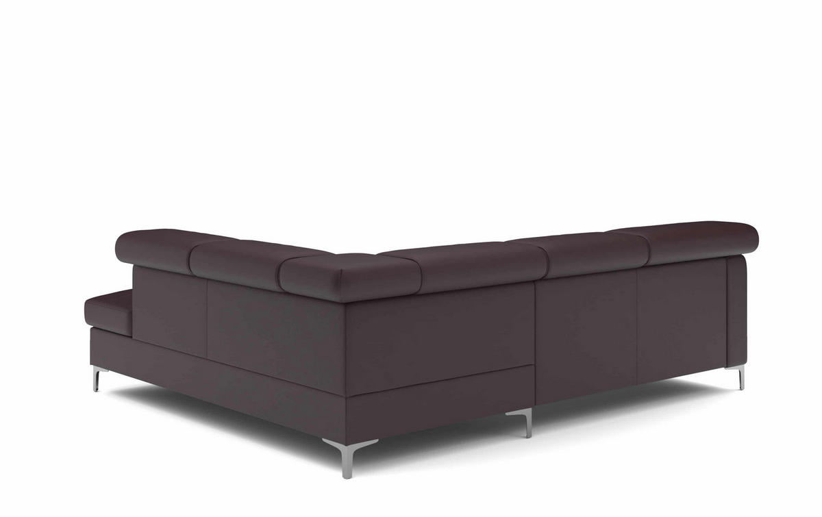 ECKSCHLAFSOFA aus Echtleder mit Schlaffunktion und Bettkasten - Chromfarben/Dunkelbraun, Leder/Holz (207/242cm) - Cotta