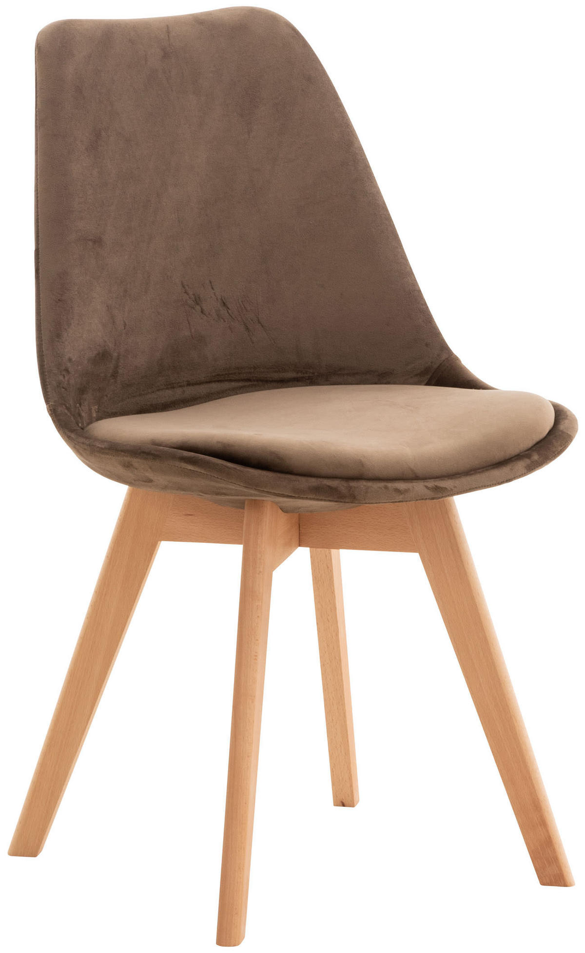 STUHL Samt dunkelbraun - Eukalyptusholzfarben/Dunkelbraun, Holz/Textil (49/83/50cm) - CLP