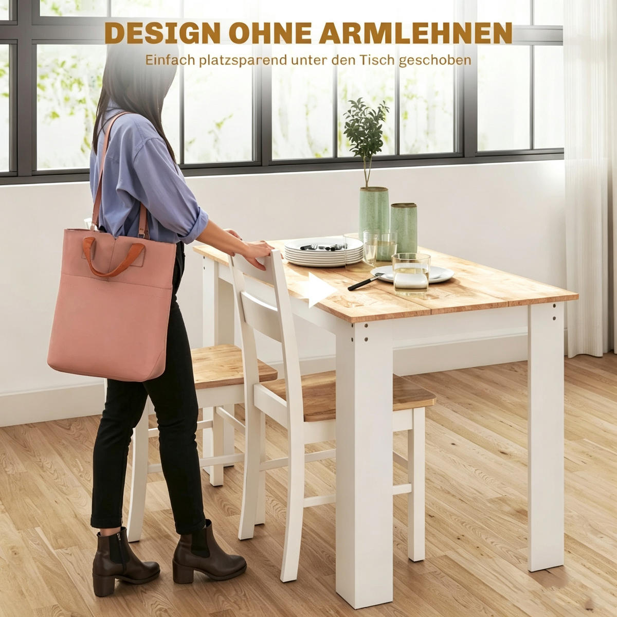 STUHL-SET DE-36040 2 Stück mit Kautschukholz Weiß - Eichefarben, Holzwerkstoff (40/88.5/50.5cm) - ComfortXL