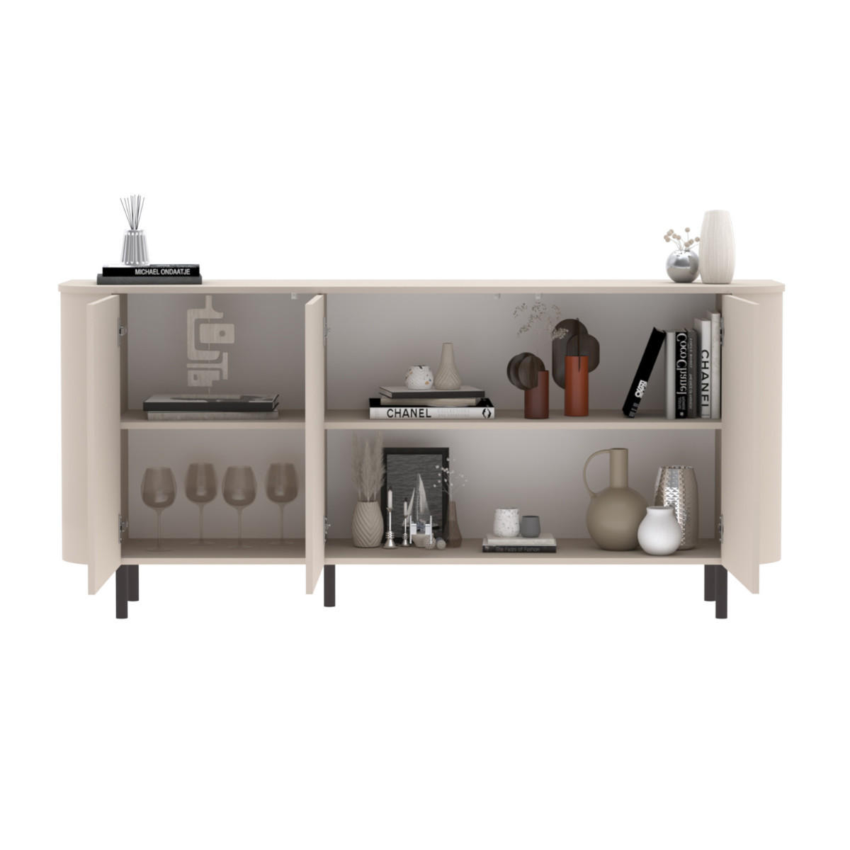 SIDEBOARD 3?türig abgerundete Kanten Kaschmir 180,2/42/82,3 cm - Beige, Holzwerkstoff (42/82.3/180.2cm) - Calicosy