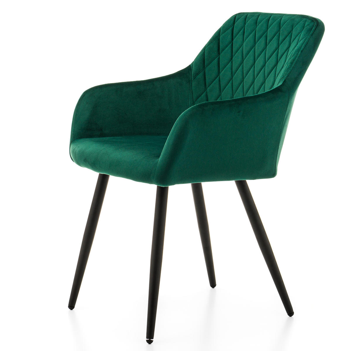 STUHL TODI gepolstert mit Steppung - grün - Samt Velours - Schwarz/Grün, Textil/Metall (56/85/62cm) - NEW HOME