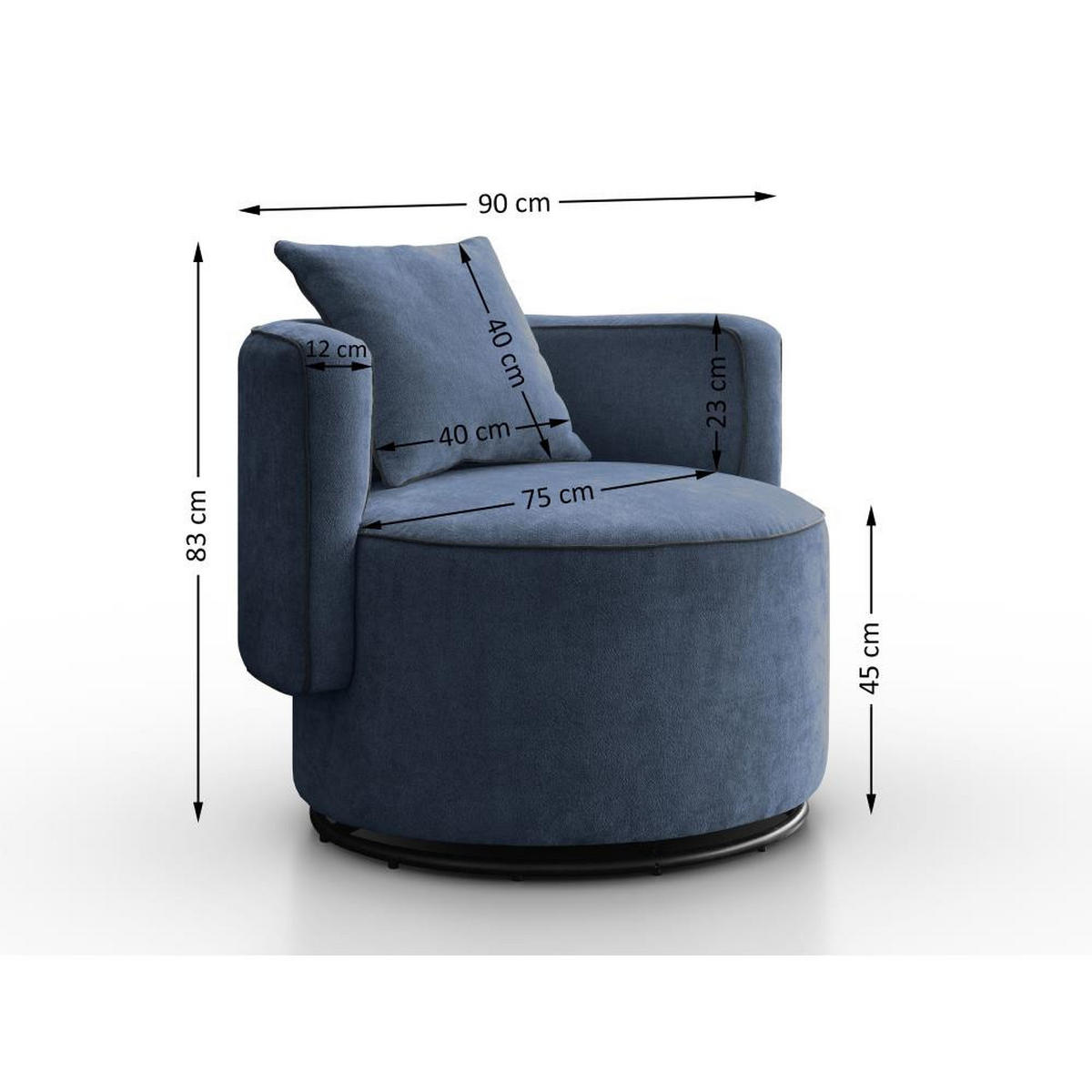 DREHSESSEL Dolce dunkelblau velour - Schwarz/Dunkelblau, Textil (90/83/90cm) - Beautysofa