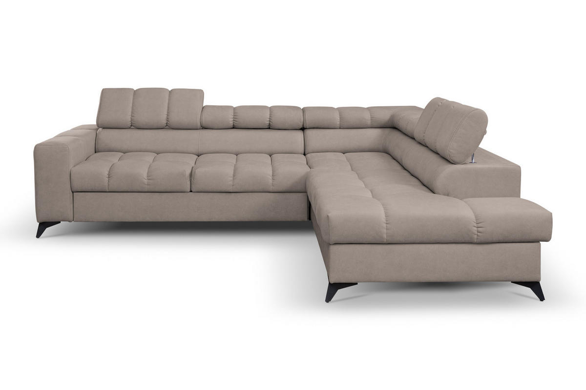 ECKSOFA Andrea L-Form mit verstellbaren Kopfstützen Schlaffunktion Bettkasten 267 cm rechts beige - Beige, Kunststoff (267/106cm) - Margaret Hadas24