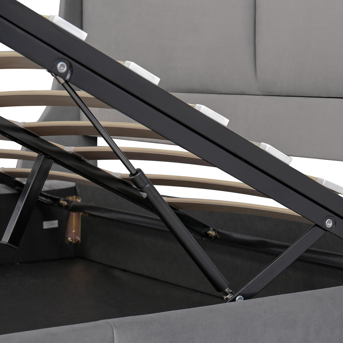 POLSTERBETT 160x200 Ohrform Kissenkopfteil Hydraulisch Grau - Grau, Textil (160/200cm) - FLIEKS