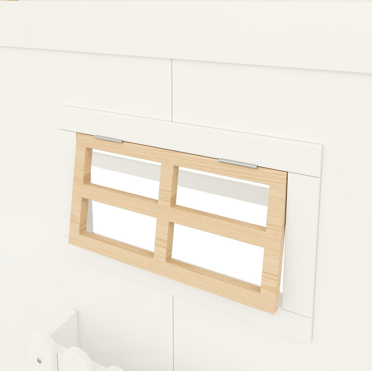 HOCHBETT aus Kiefernholz und MDF 90x200 cm Weiß mit Stauraumtreppe, Fenster und LED-Beleuchtung - Weiß, Holzwerkstoff (90/200cm) - Modfu
