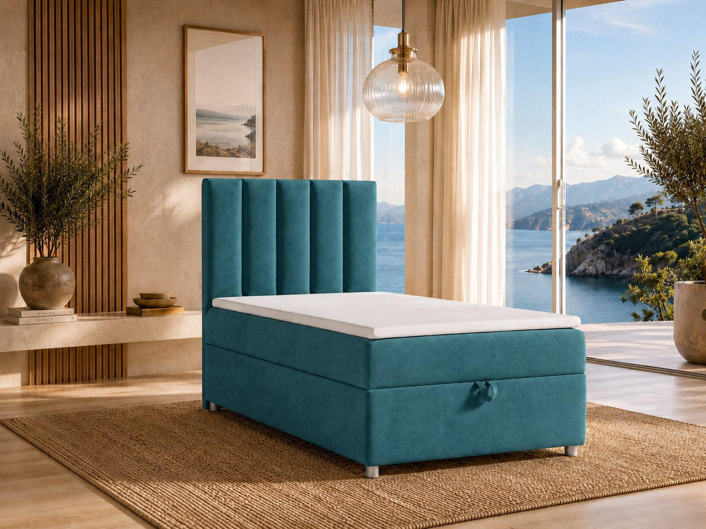 BOXBETT mit Bettkasten Trinity K-10 SINGLE Bonellfederkern inkl. Topper - Hellblau, Holz/Holzwerkstoff (90/200cm) - Best For Home