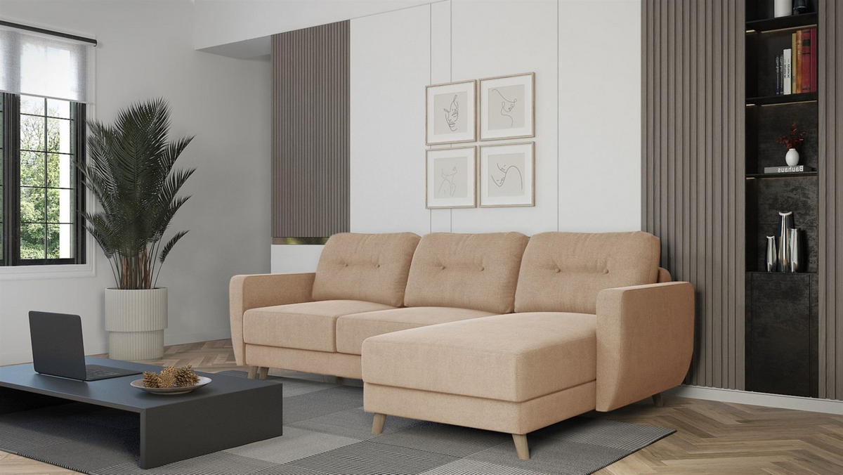 ECKSOFA Marlies In Sawana - Beige, Holzwerkstoff/Textil (233/140cm) - Fun Möbel