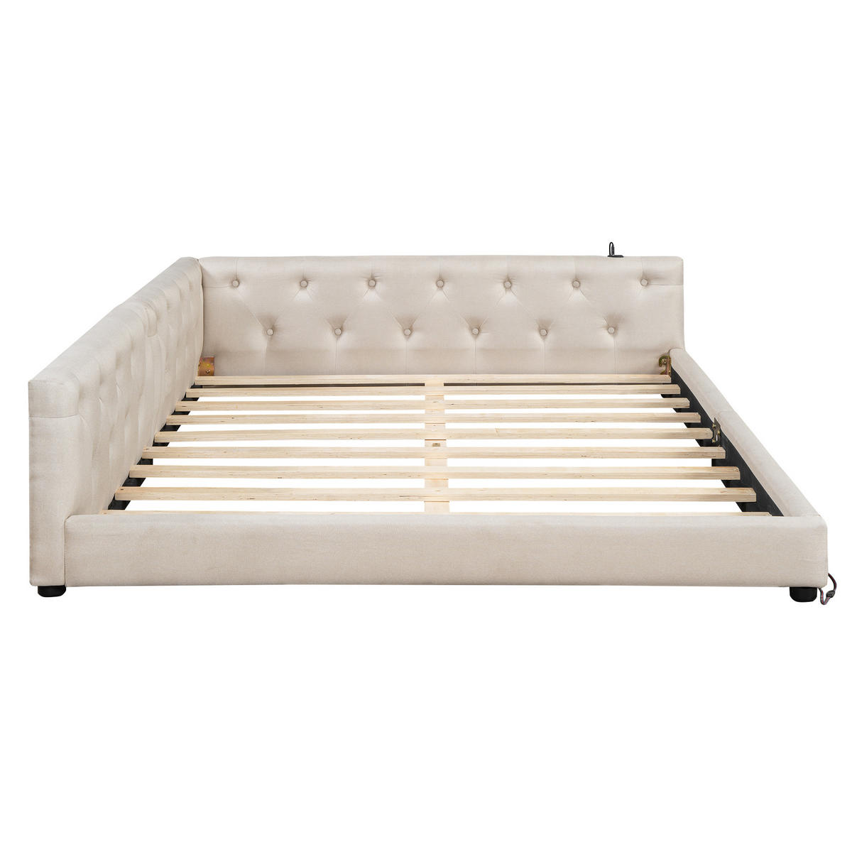 POLSTERBETT 140/200 cm mit LED-Beleuchtung, USB- und USB-C-Anschluss, Lattenrost und Knopfheftung, Beige - Beige, Textil (140/200cm) - Redom