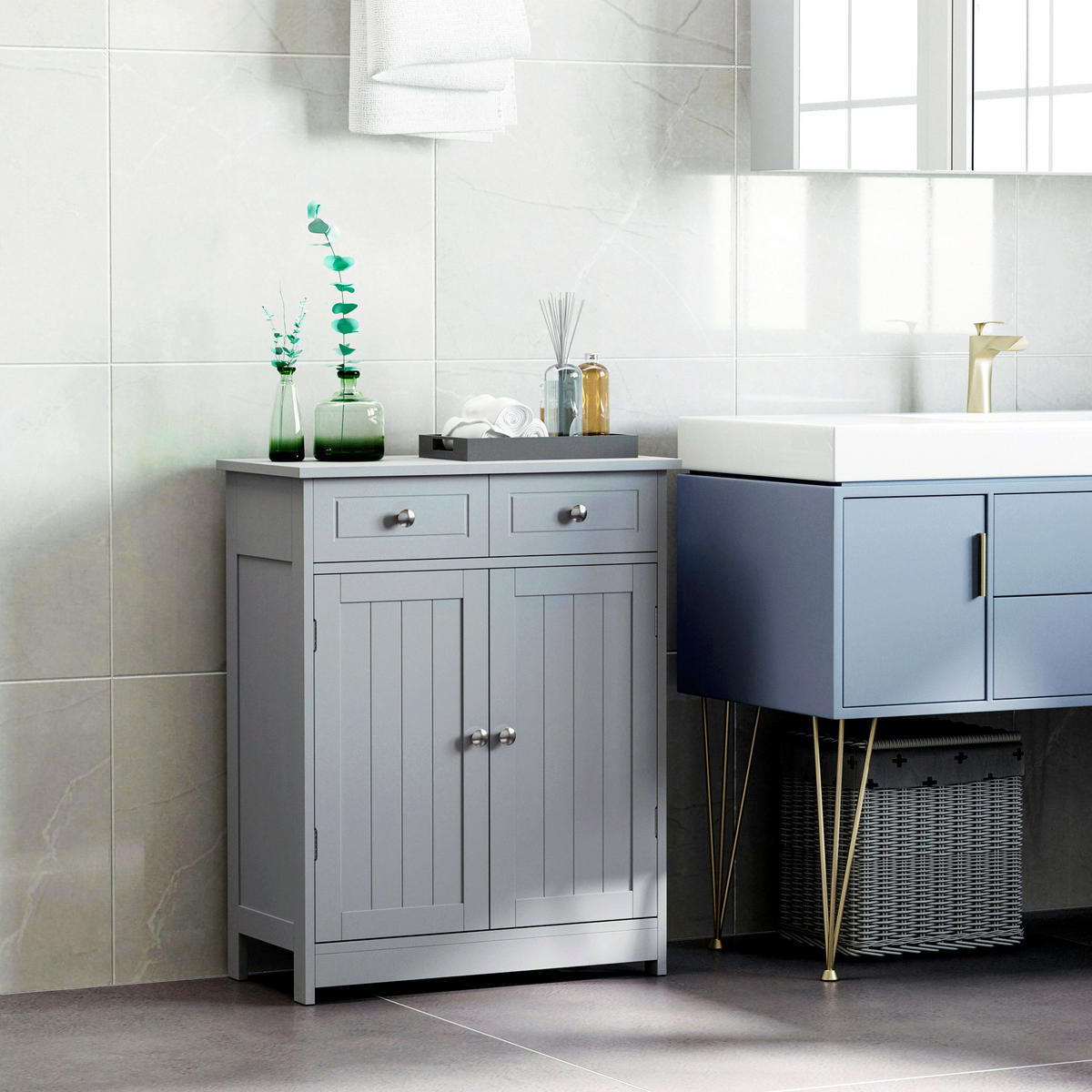 MIDISCHRANK DE-17299 mit 2 Schubladen & verstellbarem Regal Grau - Grau, Holzwerkstoff (30/75/60cm) - ComfortXL