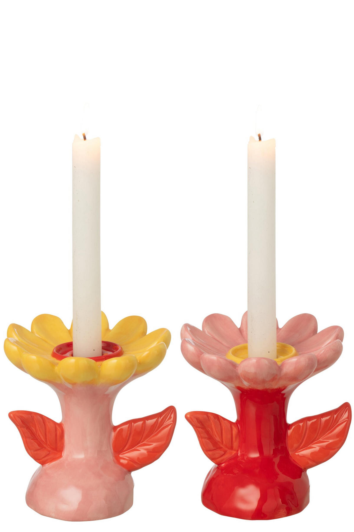 KERZENSTÄNDER BLUME (2ER SET) - Multicolor, Keramik (13/13.8cm) - J-Line
