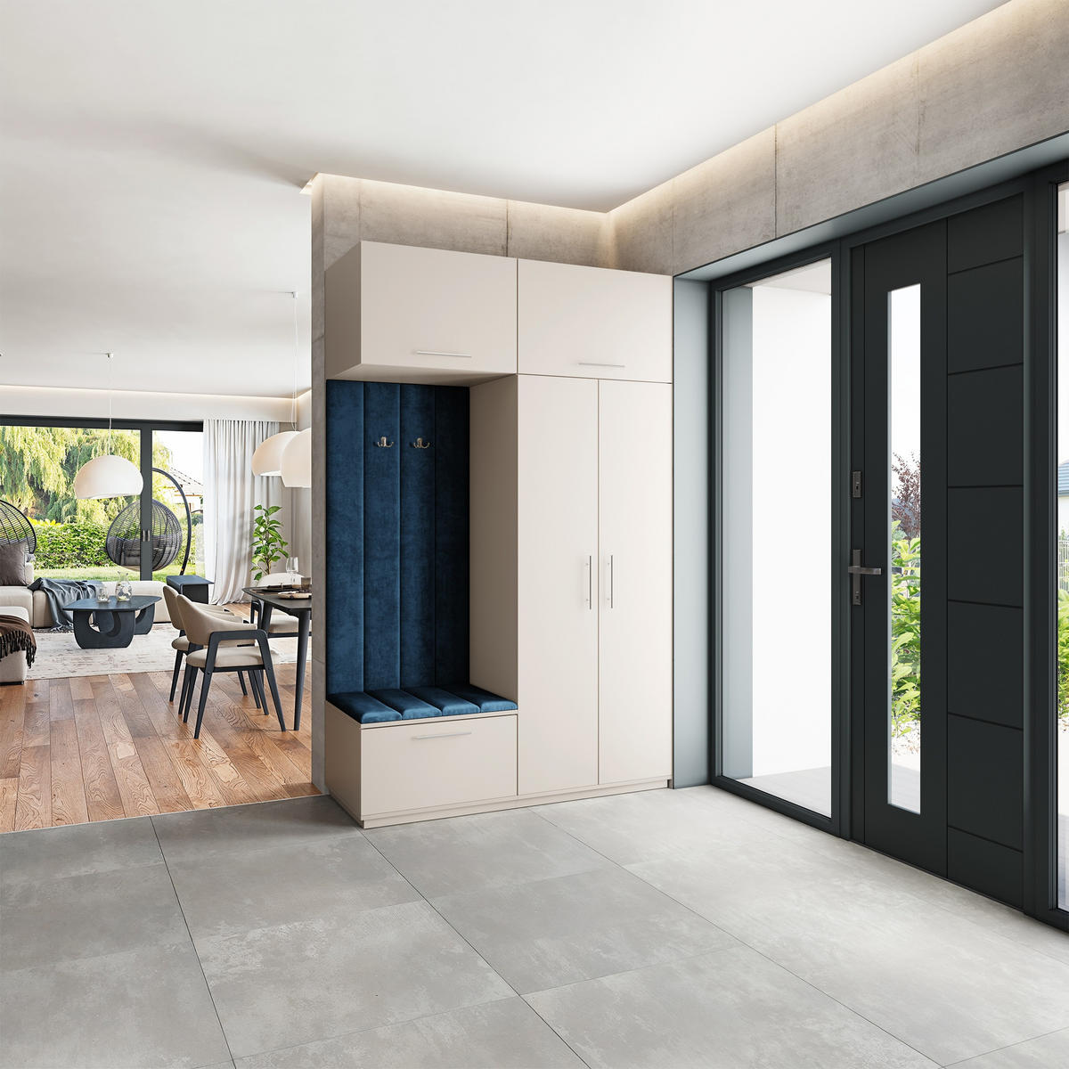 GARDEROBENSCHRANK REMA 150/240/60 cm Modern Garderobe-Set Kaschmir - Kaschmir/Blau, Holzwerkstoff (150/240/60cm) - MASSENO