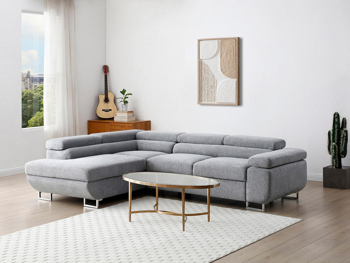 SCHLAFSOFA - 5 Personen - Stoff - Grau - - Grau, Textil (268/70/202cm) - Vente-Unique