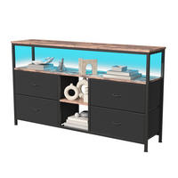TV-SCHRANK 108 cm, LED, Holzoptik Tiger, 4 Stoffschubladen PU, Metallrahmen, höhenverstellbare Füße - Schwarz, Holz (108/76.8/29.8cm) - EuroLiving