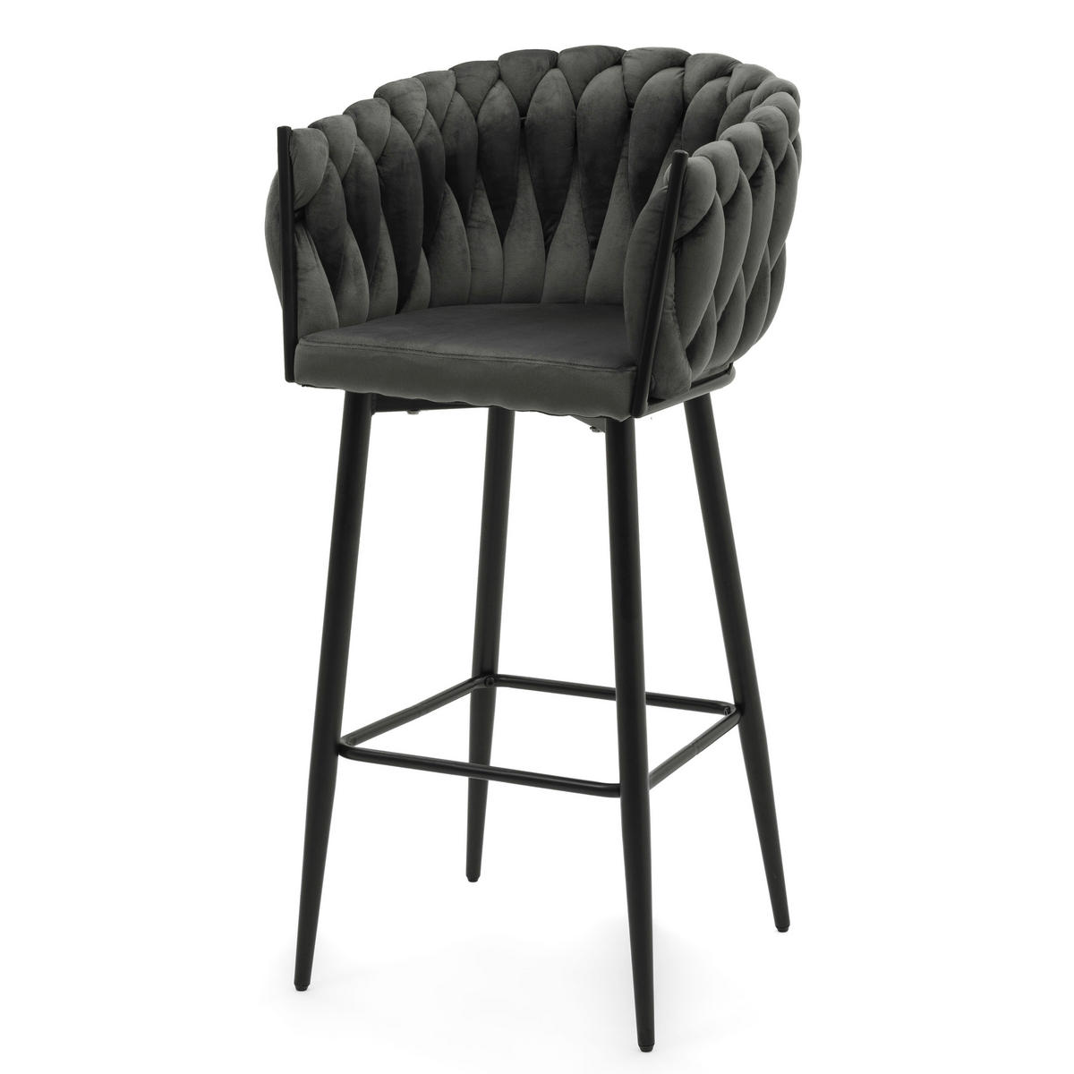 BARHOCKER LATINA gepolsterter mit Steppung - grau - Samt Velour - Schwarz/Grau, Metall (54/95/55cm) - NEW HOME