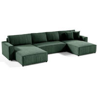 WOHNLANDSCHAFT Parys U mit Schlaffunktion grün - Schwarz/Grün, Kunststoff/Textil (390/70/185cm) - Beautysofa