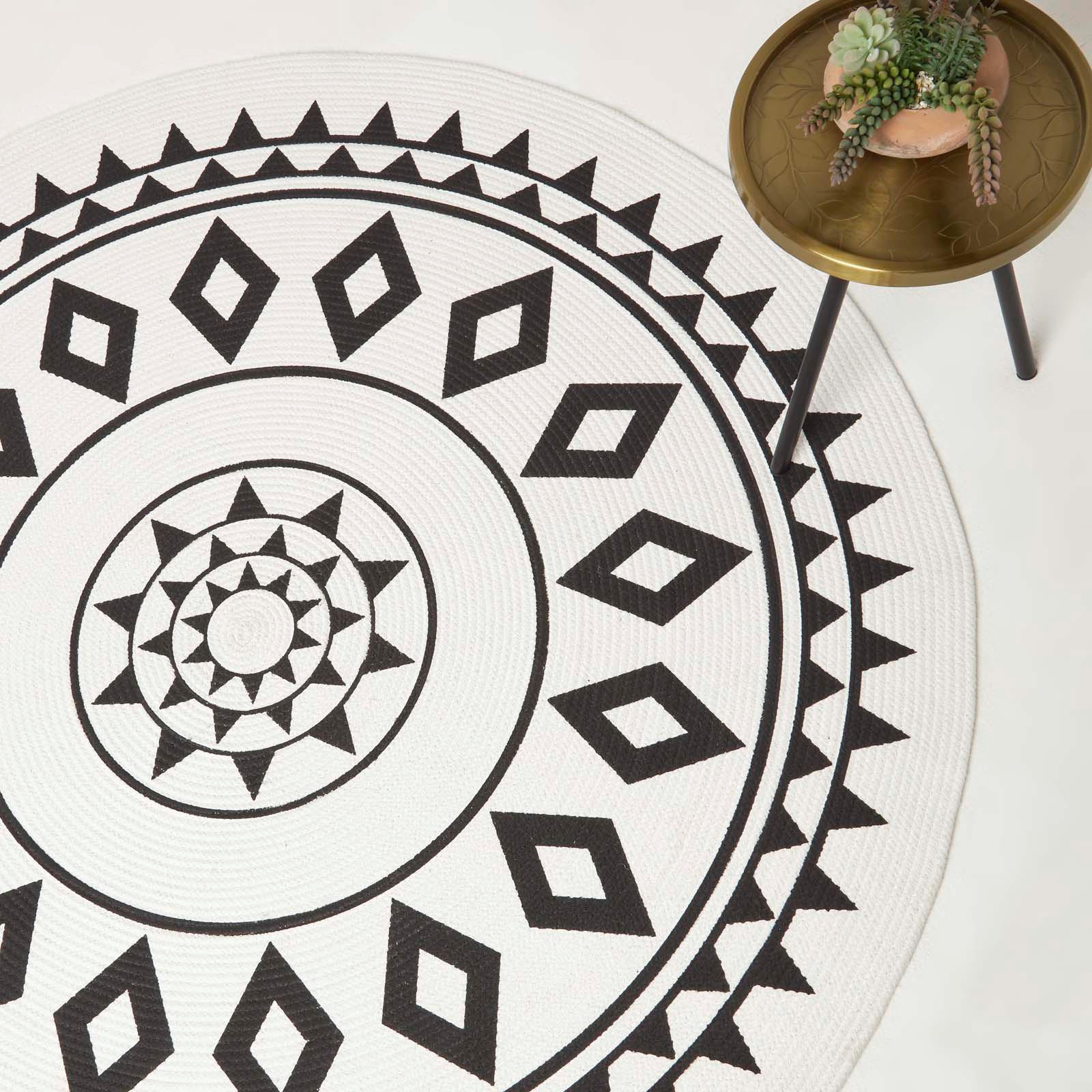TEPPICH Lia geflochten mit Mandala-Muster rund 200 cm - Schwarz, Textil (200/200cm) - Homescapes