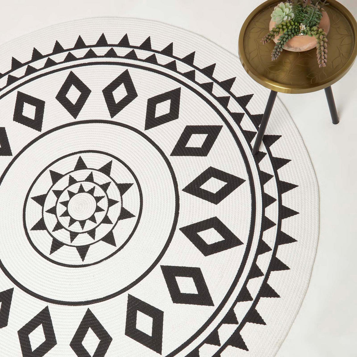 TEPPICH Lia geflochten mit Mandala-Muster rund 150 cm - Schwarz, Textil (150/150cm) - Homescapes