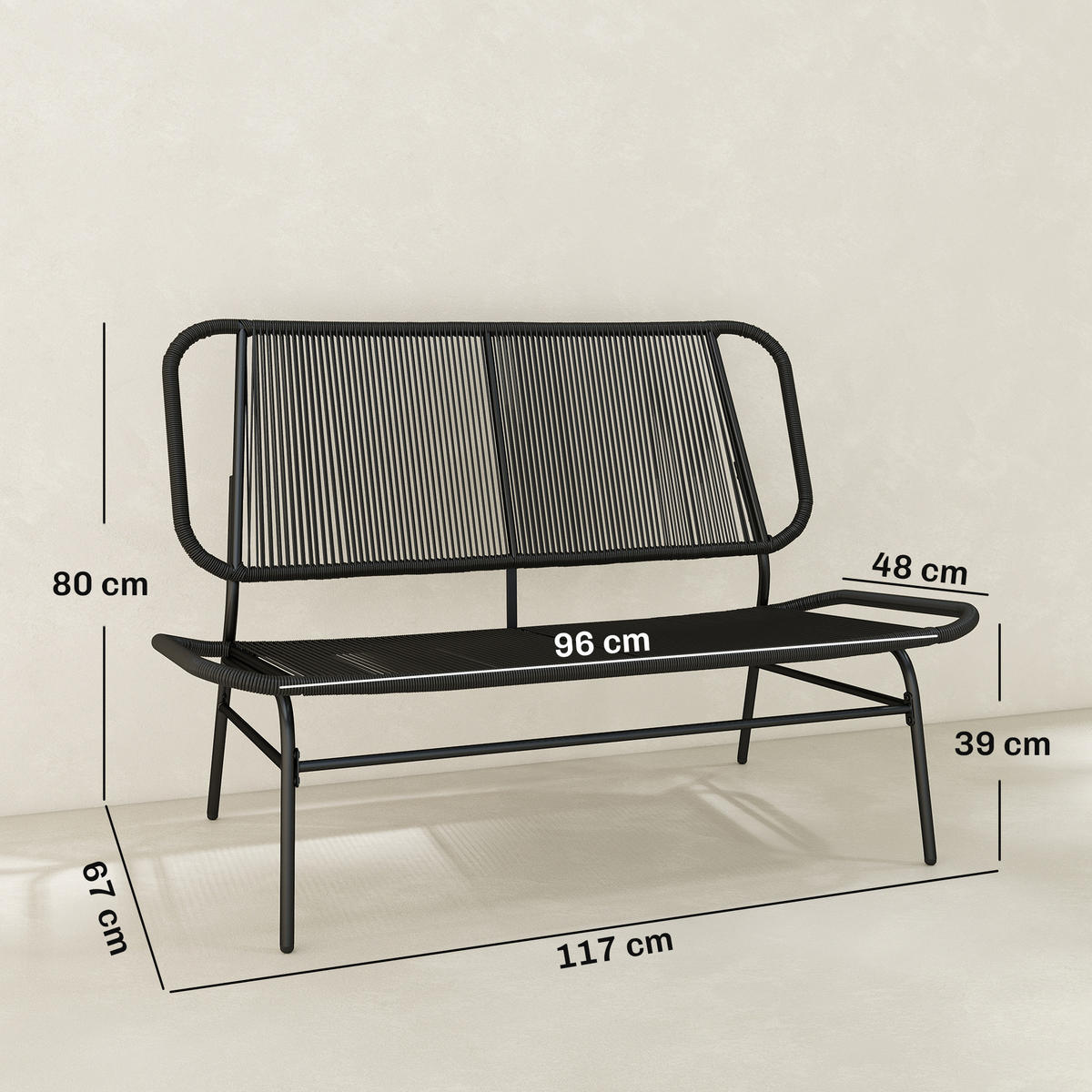 SOFA, 2-Sitzer, Rattan, gewebte Sitzfläche, schwarz - Multicolor, Holzwerkstoff (117/80/67cm) - FORIOUS