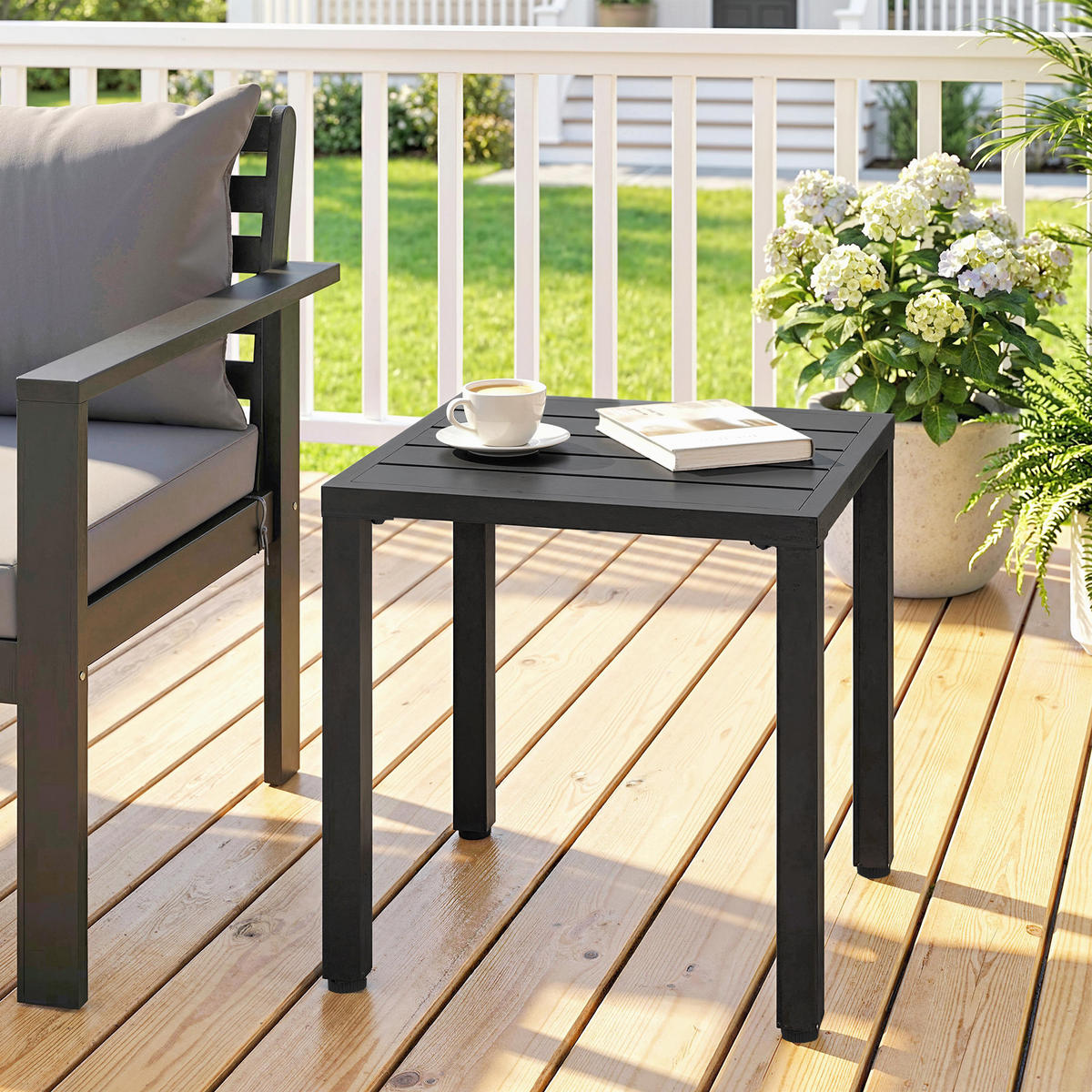 GARTENBEISTELLTISCH DE-14187 quadratisch 45x45 cm, höhenverstellbare Füße Schwarz - Schwarz, Metall (45/45/45.5cm) - ComfortXL