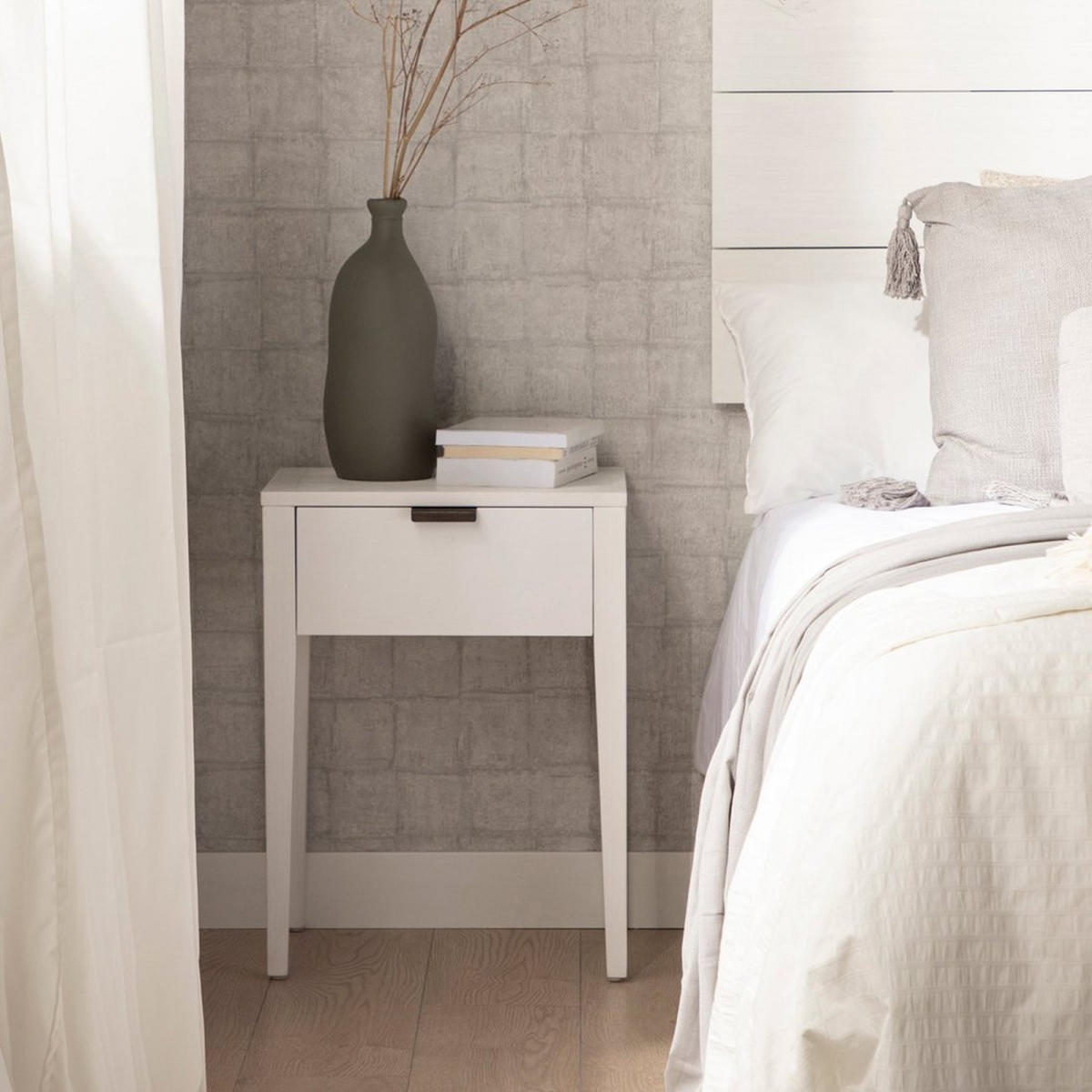 NACHTTISCH MIT 1 SCHUBLADE Aima Weiß 45 cm x 60 cm 2er-Set - Weiß, Holzwerkstoff (45/60/35cm) - Klast Home